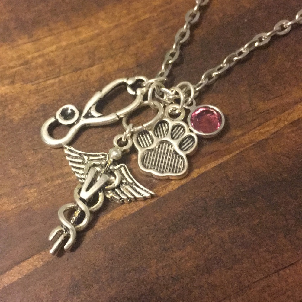 Veterinary charm necklace on silver chain